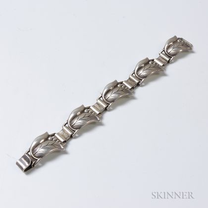 Attributed to Walter Meyer for Georg Jensen Sterling Silver Floral Bracelet