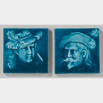 Two U.S. Encaustic Tile Works Art Pottery Portrait Tiles 