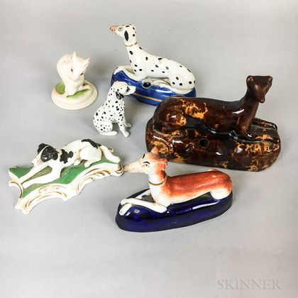 Five Ceramic Dogs and a Mouse