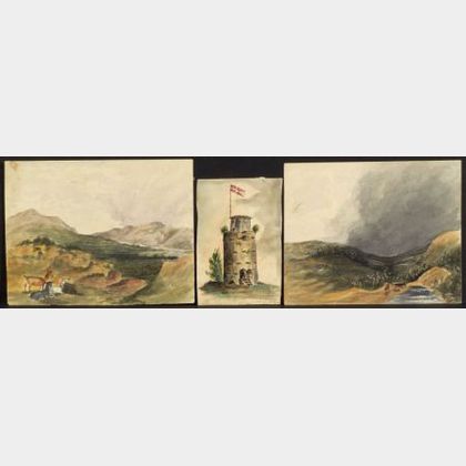 Attributed to Henry Schreiner Stellwagen (American, d. 1866) Five Small Watercolor Views.