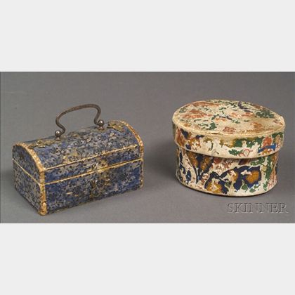 Two Miniature Wallpaper Covered Band Boxes
