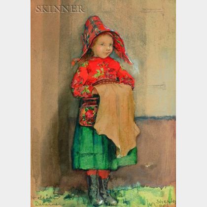 Annie Barrows Shepley (American, fl. 1888-1907) The Red Hat/Portrait of a Scandinavian Girl