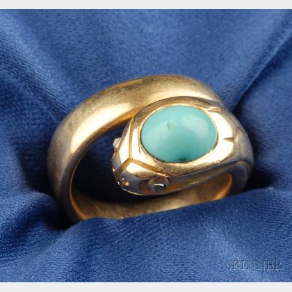 18kt Gold, Turquoise, and Diamond Snake Ring