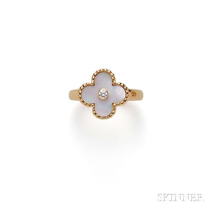 18kt Gold, Mother-of-pearl, and Diamond "Alhambra" Ring, Van Cleef & Arpels