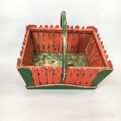 Polychrome Painted Wood Basket