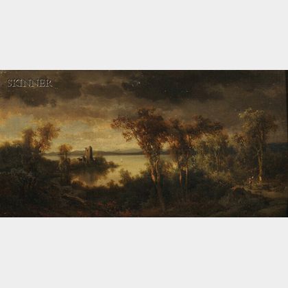 Joseph Brunner (German, 1826-1893) Lake Vista Under Cloudy Skies