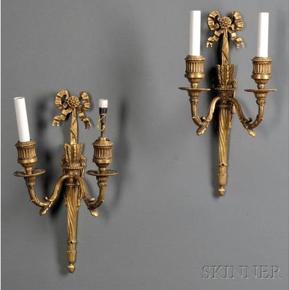 Pair of Neoclassical-style Gilt-bronze Two-light Wall Sconces