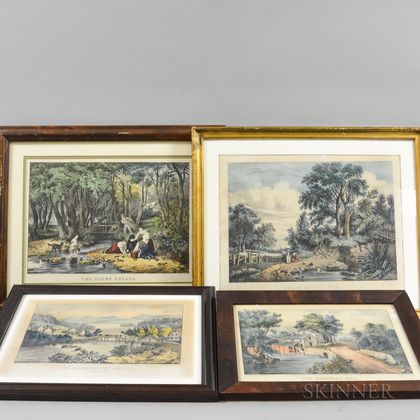 Four Framed Currier & Ives Engravings