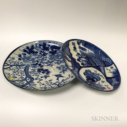 Two Japanese Imari Blue and White Porcelain Chargers