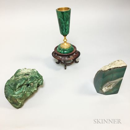 Two Malachite Items and a Green Geode Bookend