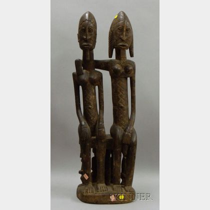African Double Fertility Carved Wooden Totem