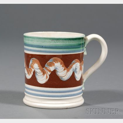 Small Mochaware Mug with Earthworm Decoration