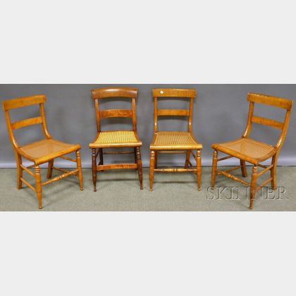 Set of Four Country Classical Tiger Maple Side Chairs