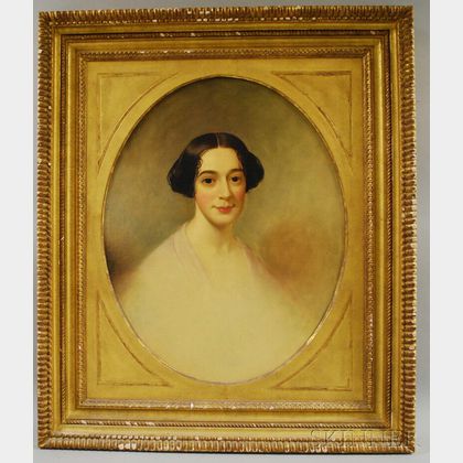 19th Century School of Thomas Sully Oil on Canvas Portrait of Nancy Elizabeth Sugden of Norwich, Connecticut