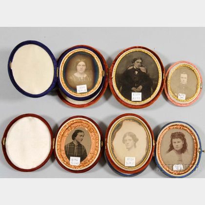 Three Cased Oval Daguerreotypes, Two Ambrotypes, and a Tintype. Estimate $200-250