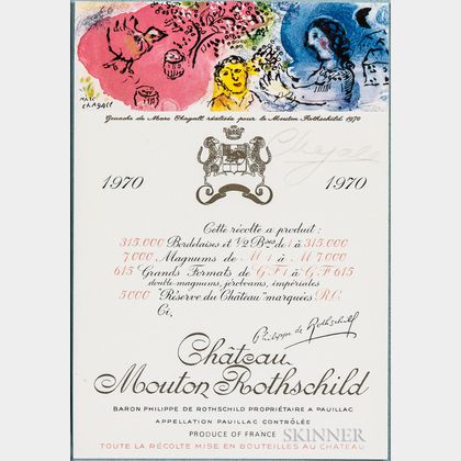 Chagall, Marc (1887-1985) Signed Chateau Mouton Rothschild Wine Label, 1970.