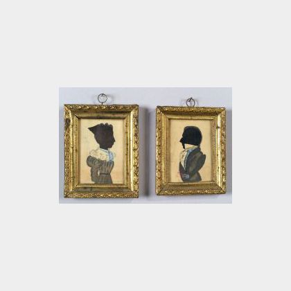 American School, 19th Century Pair of Hollowcut Portrait Silhouettes.
