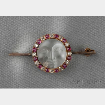 18kt Gold and Moonstone Cameo Brooch