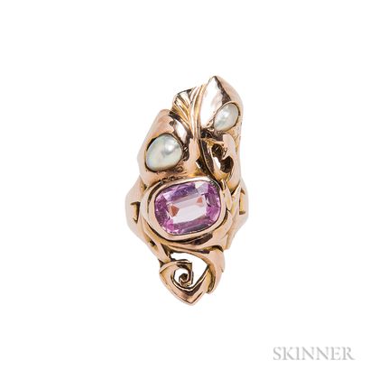 14kt Bicolor Gold, Pink Sapphire, and Freshwater Pearl Ring, Kalo