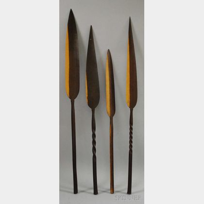 Four Modern Ethnographic Carved Wood Spears