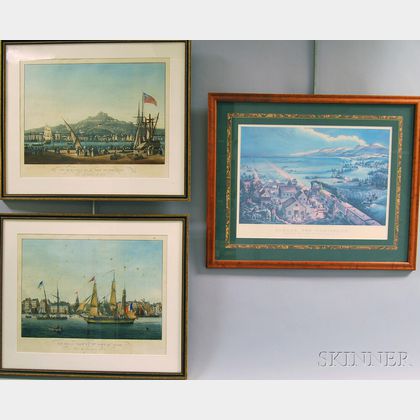 Two Framed French Hand-colored Lithographs of Shipping Scenes