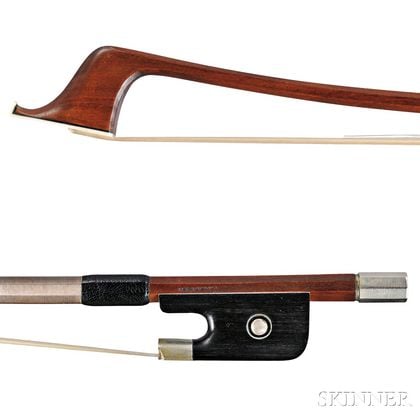 French Silver-mounted Double Bass Bow, with a French -style frog