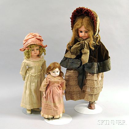 Three Papier-mache Shoulder Head Girl Dolls