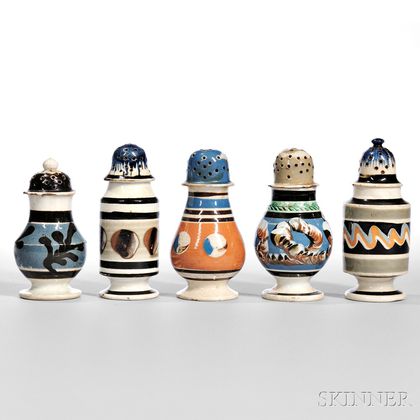 Five Mocha-decorated Pepper Pots