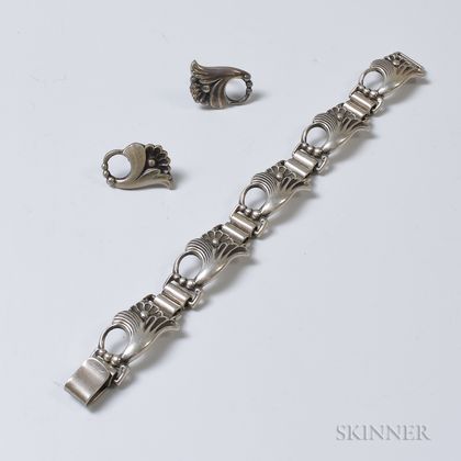 Walter Meyer Sterling Silver Bracelet and La Paglia Sterling Silver Earclips