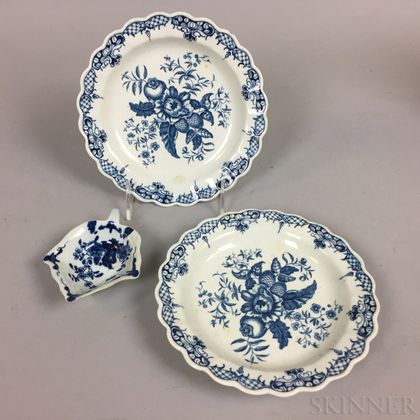 Three Worcester Blue and White Porcelain Dishes