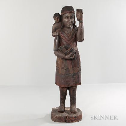 Carved Tobacconist Indian Maiden Figure with Child