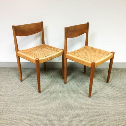 Two Woven-seat Teak Side Chairs