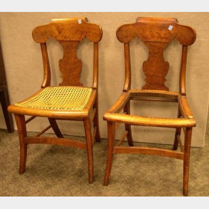 Pair of Classical Tiger and Birds-eye Maple Fiddle-back Side Chairs. 