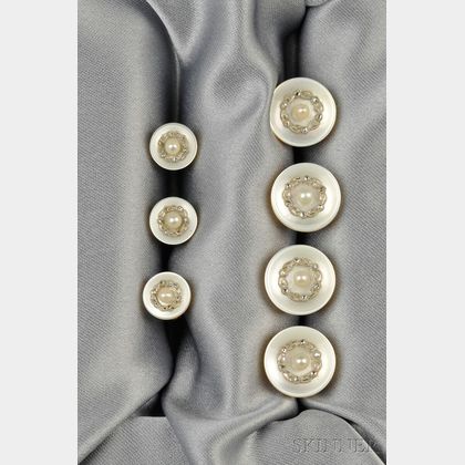 Suite of Edwardian Mother-of-pearl and Diamond Shirt Studs and Buttons