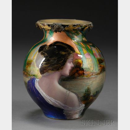 Dorval Enameled Art Nouveau Vase