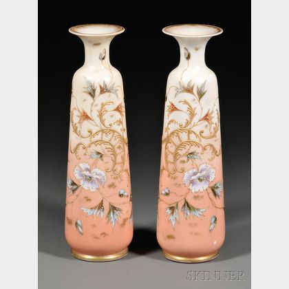 Pair of Hand-painted Opaline Glass Vases