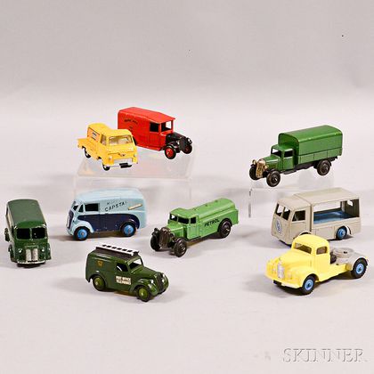Nine Assorted Meccano Dinky Toys Die-cast Metal Vans and Trucks