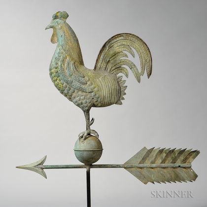 Molded Sheet Copper Rooster and Arrow Weathervane