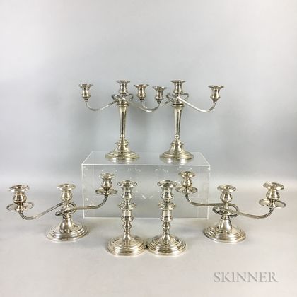 Three Pairs of Gorham Sterling Silver Weighted Candelabra
