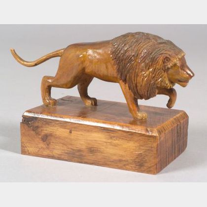 Carved Wooden Stalking Lion Figure