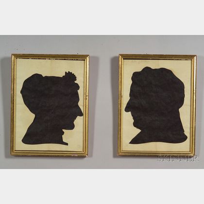Pair of Silhouette Portraits of a Man and Woman