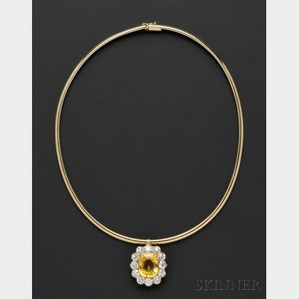 Antique 18kt Gold, Yellow Sapphire, and Diamond Pendant, Tiffany & Co.