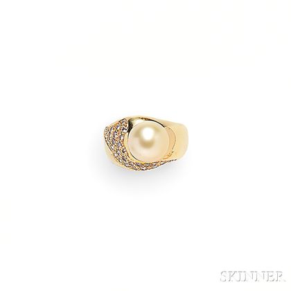 18kt Gold, Golden South Sea Pearl, and Diamond Ring, Robert Lee Morris