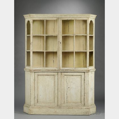 Provincial Glazed White-painted Wooden Four-Door Cupboard