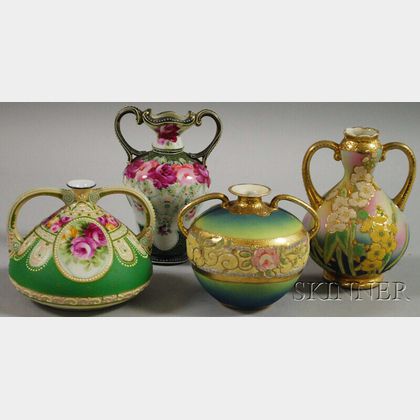 Four Japanese Moriage Ware Porcelain Vases