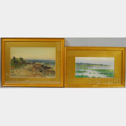 Hendricks A. Hallett (American, 1847-1921) Two Watercolors on Paper: The Lagoon, Rye, New Hampshire
