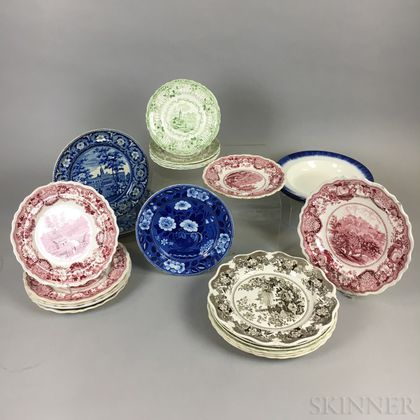 Twenty-four Mostly 19th Century Transfer-decorated Ceramic Plates