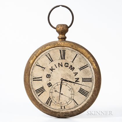 Two-sided "B.S. Kingman" Painted Giltwood Pocket Watch-form Trade Sign