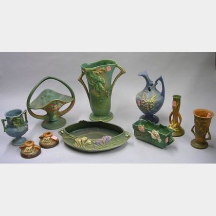 Ten Pieces of Roseville Pottery