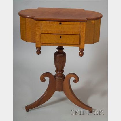 Classical Tiger Maple and Cherry Astragal End Work Table